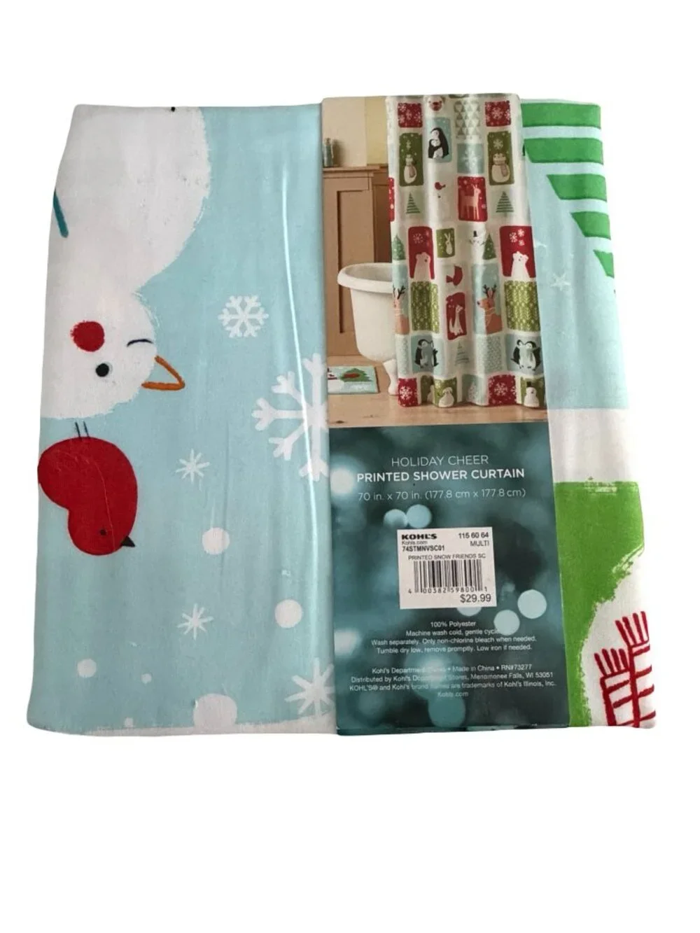 St. Nicholas Square Holiday Cheer Christmas Shower Curtain 70 x 70 Snowman Pengu